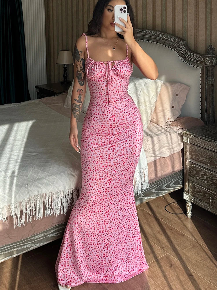 Bloom Tie-Shoulder Mermaid Maxi Dress