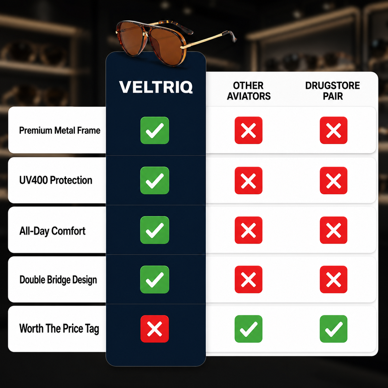 VELTRIQ SOLARA™ CLASSIC AVIATOR SUNGLASSES
