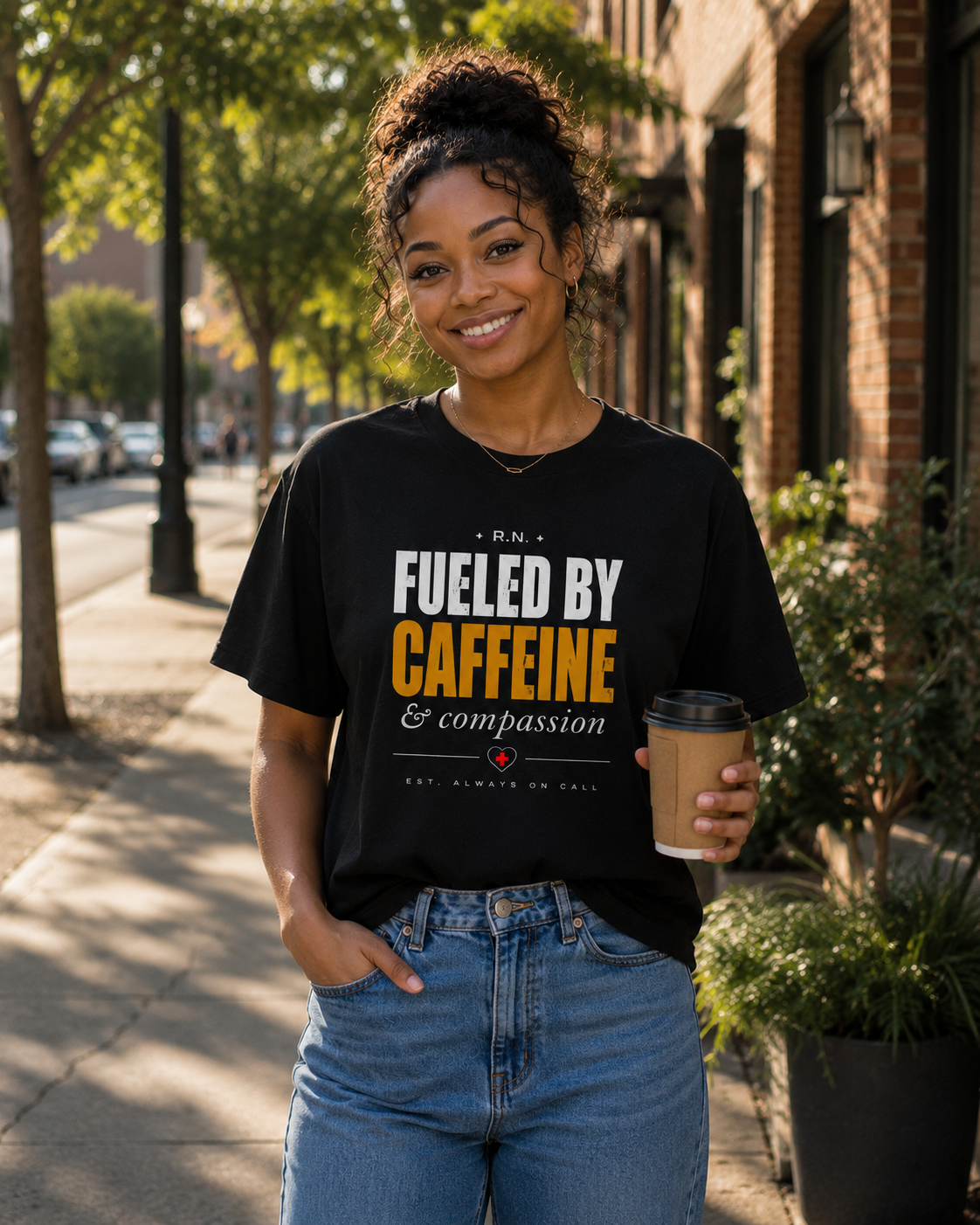 Fueled By Caffeine & Compassion™ Unisex Nurse Lifestyle T-Shirt
