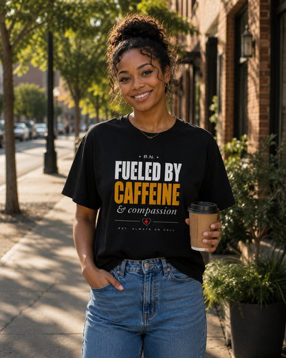 Fueled By Caffeine & Compassion™ Unisex Nurse Lifestyle T-Shirt