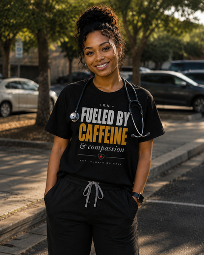 Fueled By Caffeine & Compassion™ Unisex Nurse Lifestyle T-Shirt