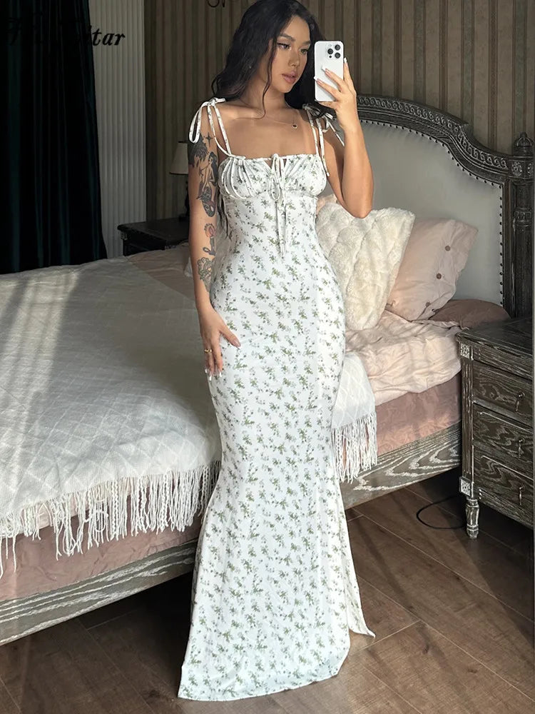Bloom Tie-Shoulder Mermaid Maxi Dress