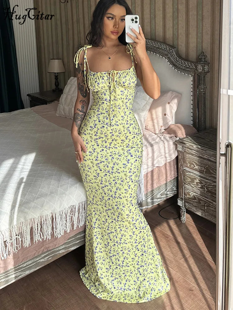 Bloom Tie-Shoulder Mermaid Maxi Dress