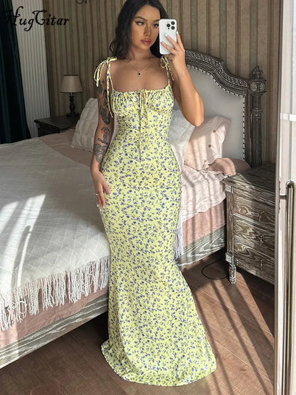 Bloom Tie-Shoulder Mermaid Maxi Dress