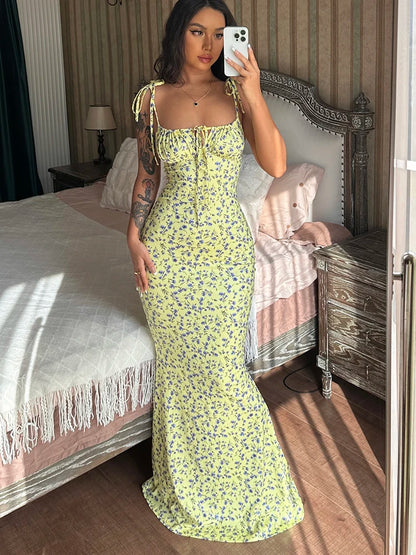 Bloom Tie-Shoulder Mermaid Maxi Dress